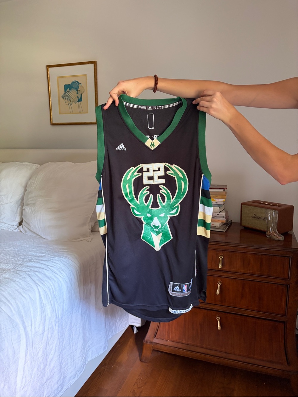 Middleton Black and Green Bucks Basketball Jersey with Multicolor Side Stripes